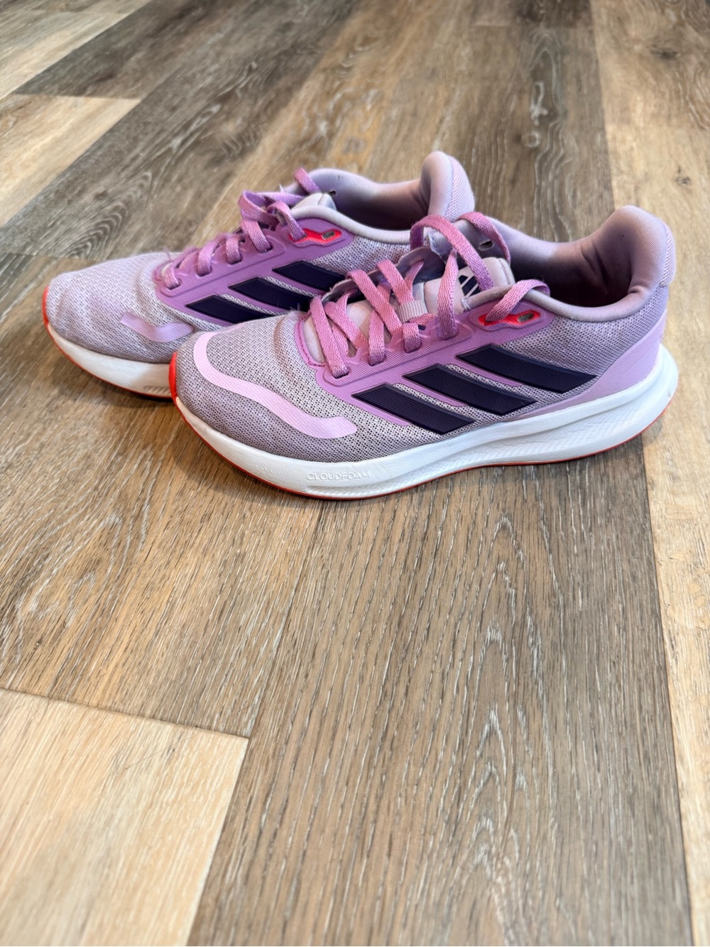 Adidas Cloudfoam Girls Sneakers Size 4 Pink Purple Athletic Running Shoes